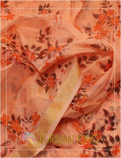 Designer Turban - Peach Floral image 1