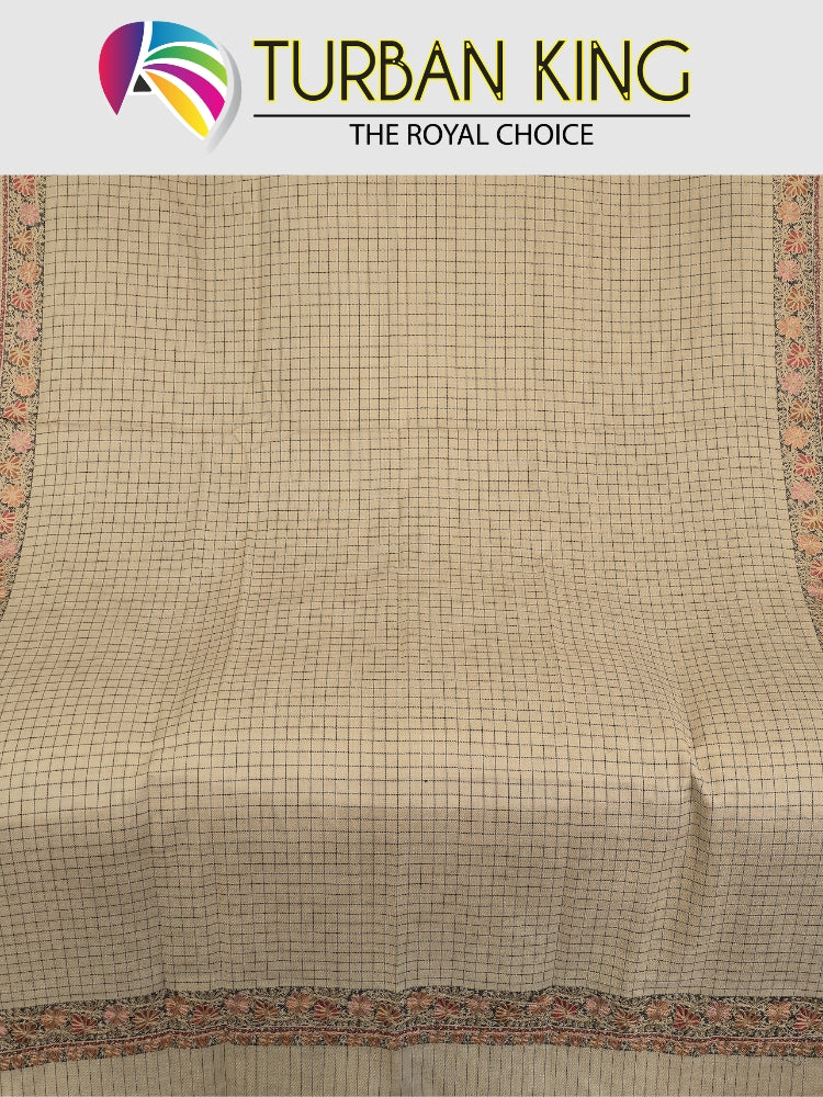 Beige color shawl with a grid pattern and decorative border