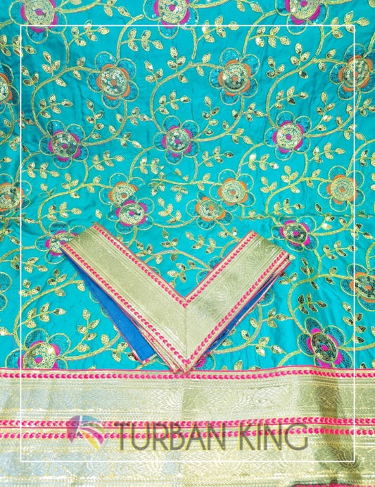 Double Set Rumala Sahib - Teal flowers image 0