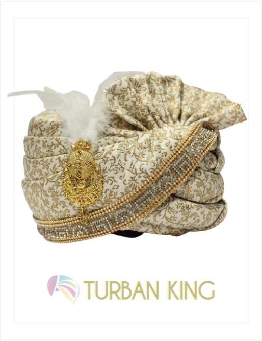 Ready Made Turban - Ivory & Golden Colour image 1