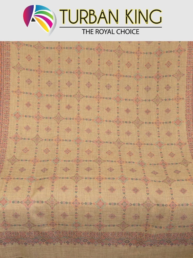 Patterned shawlwith 'Turban King' branding and text.