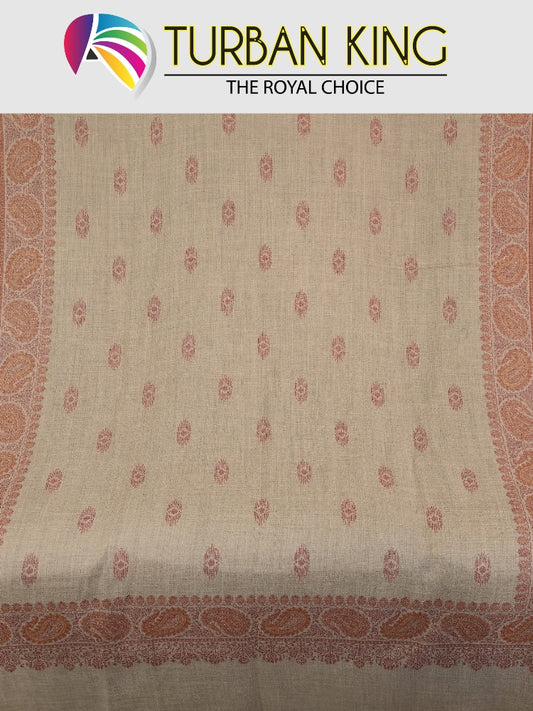 Beige color shawl with red patterns  and decorative border